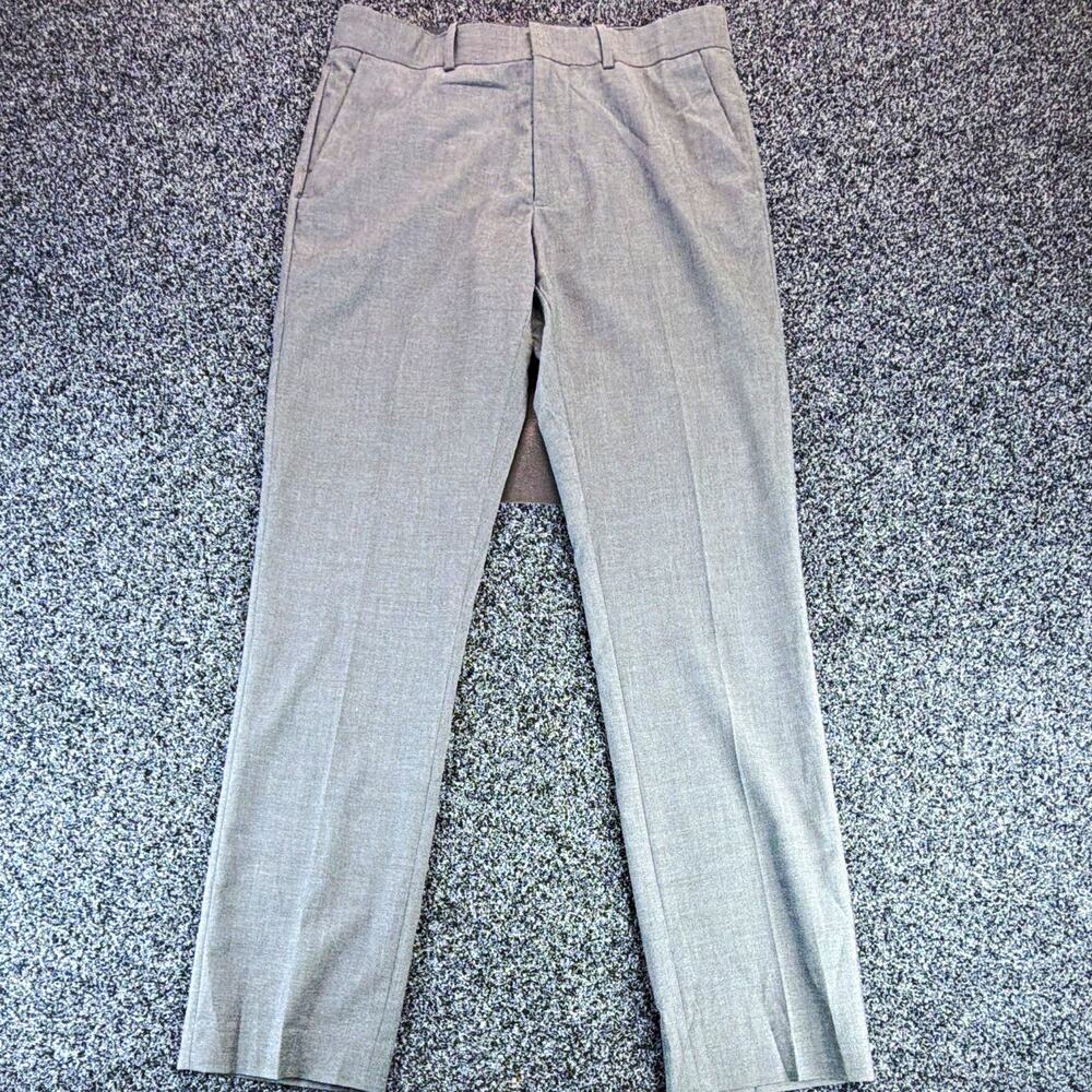 H&M Men's Gray Dress Pants 33x28 Regular Fit Straight Leg Flat Front Stretch